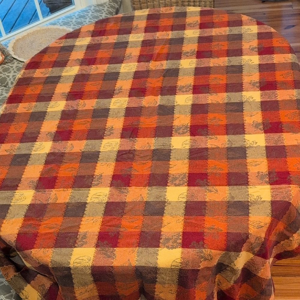 Vintage Fall Colors Embroidered Large Check Rectangular Tablecloth